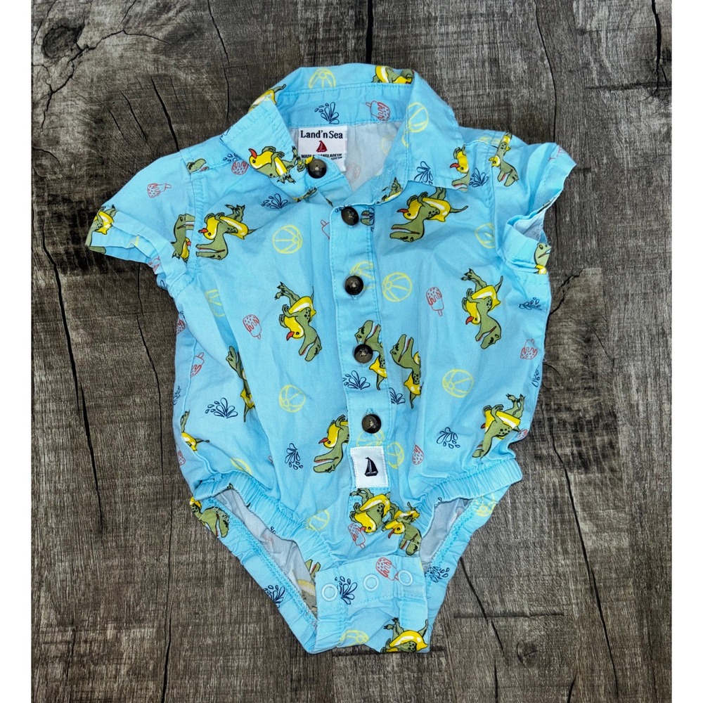 Land'n‎ Sea Baby Boys Blue Dinosaur Summer Bodysuit Romper 3M